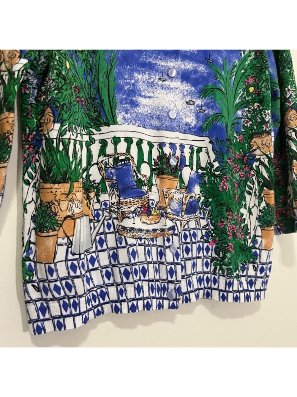 Talbots Charming Cardigan Sweater Capri Scene Lp Button Classic Coastal Novelty - Picture 9 of 16